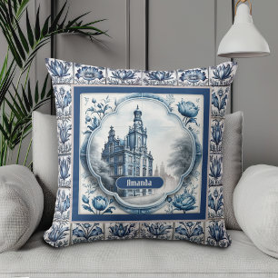 Prachtig bloemenpaleis chinoiserie toile monogram kussen