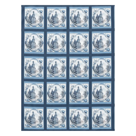 Prachtig bloemenpaleis chinoiserie toile monogram tafelkleed (Voorkant)