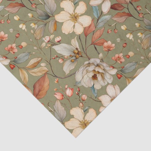 Prachtig bloemenpatroon met Sage Green achtergrond Tissuepapier (Detail)