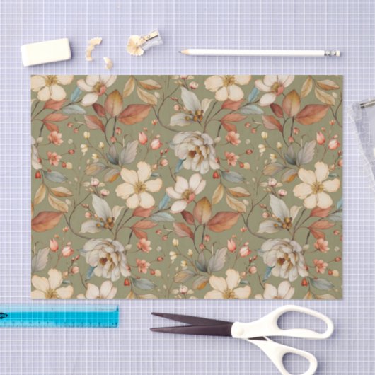 Prachtig bloemenpatroon met Sage Green achtergrond Tissuepapier (Craft)