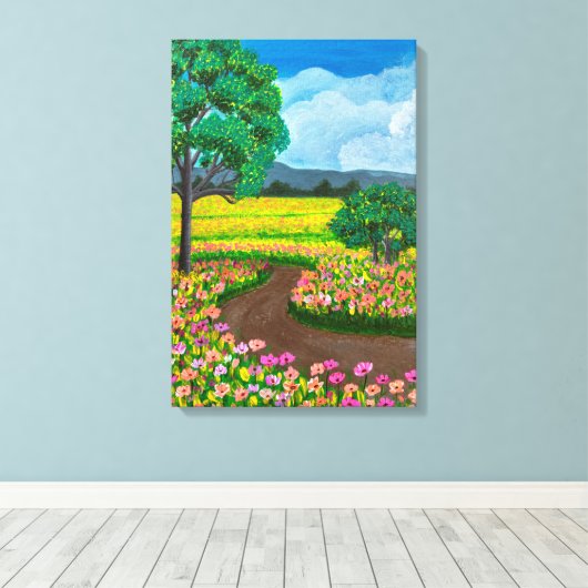 Prachtig bloemenveld canvas afdruk (Insitu (Houten vloer))