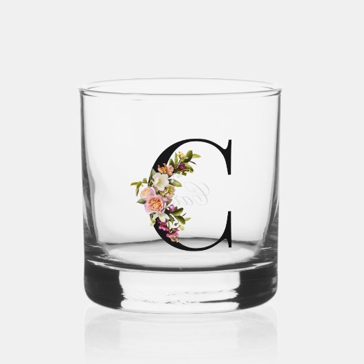 Prachtig bloemig versierd monogram C Whisky Glas (Voorkant)
