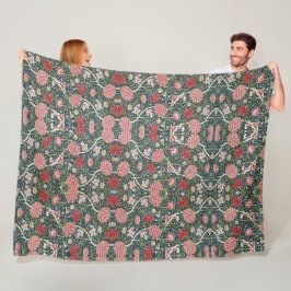 Prachtig bloemmotief gebladerte bloemen rood roze fleece deken