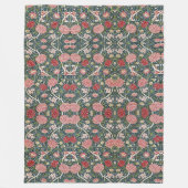 Prachtig bloemmotief gebladerte bloemen rood roze fleece deken (Voorkant)