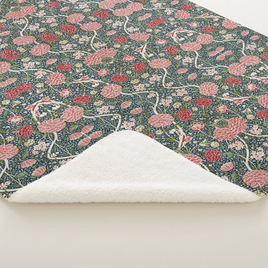 Prachtig bloemmotief gebladerte bloemen rood roze sherpa deken (3/4)