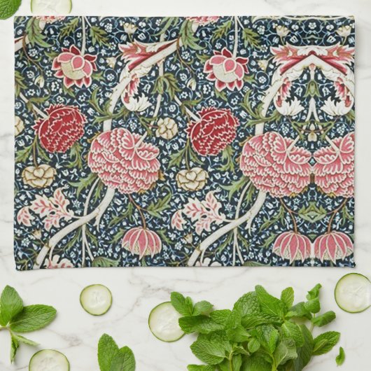 Prachtig bloemmotief gebladerte bloemen rood roze theedoek (Gevouwen)