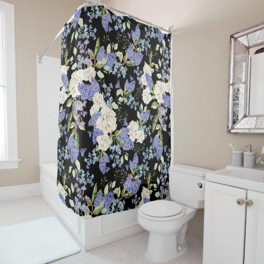 Prachtig bloemmotief Lila Rozen gebladerte Douchegordijn (In situ)