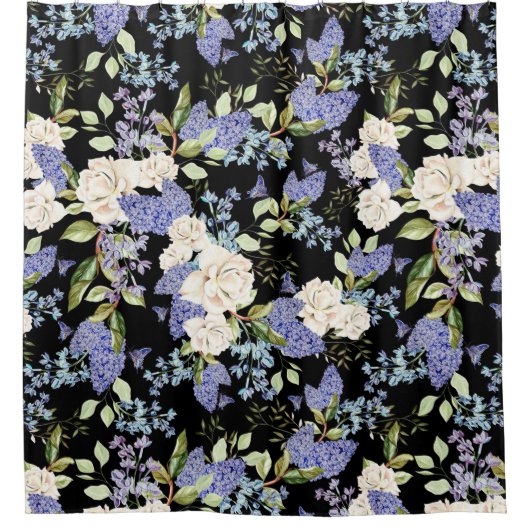 Prachtig bloemmotief Lila Rozen gebladerte Douchegordijn (Voorkant)