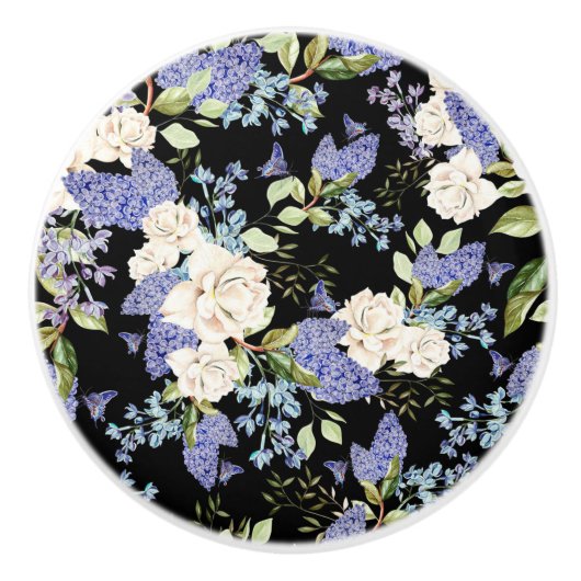 Prachtig bloemmotief Lila Rozen gebladerte Keramische Knop (Voorkant)