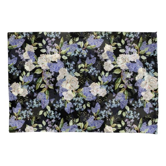 Prachtig bloemmotief Lila Rozen gebladerte Kussensloop (Voorkant-Links)