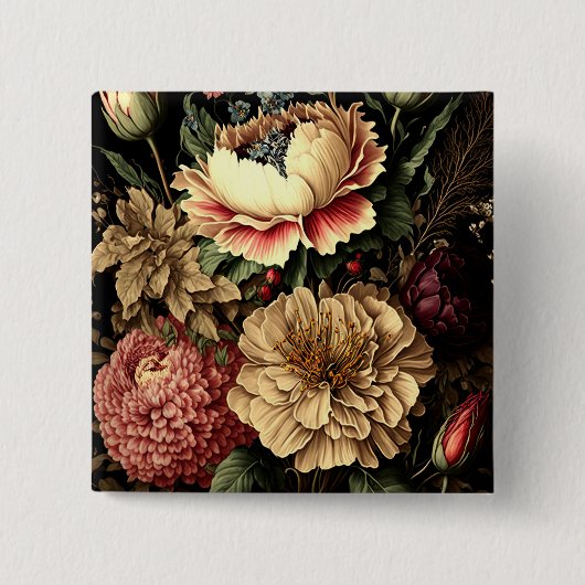 Prachtig  bloemstuk vierkante button 5,1 cm (Voorkant)