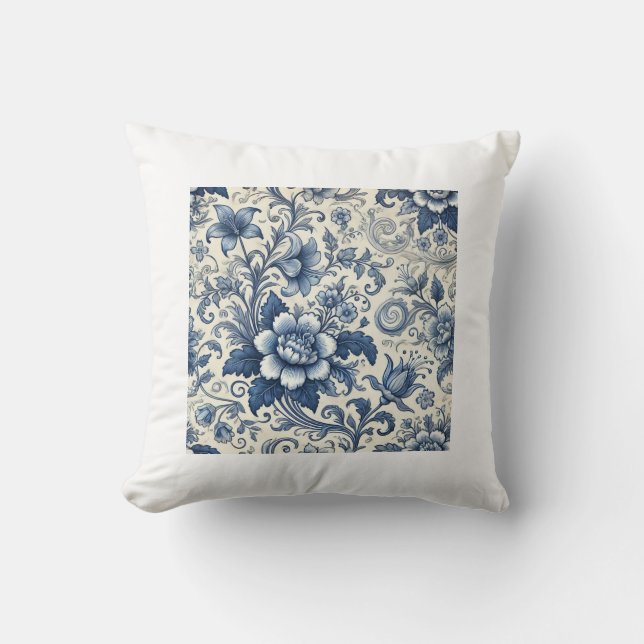 Prachtig Blue Floral worp kussen (Voorkant)