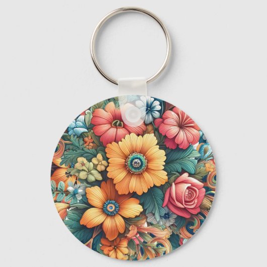 Prachtig boeket bloemen sleutelhanger (Voorkant)