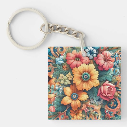 Prachtig boeket bloemen sleutelhanger (Voorkant)