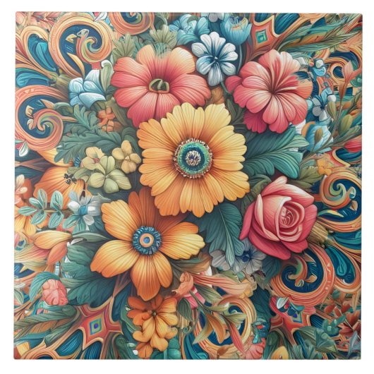 Prachtig boeket bloemen tegeltje (Voorkant)