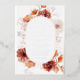 Prachtig Boho Bloem Frame Huwelijk Echt Zilver Folie Uitnodiging
