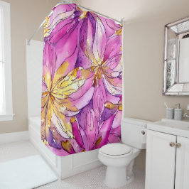 Prachtig Boho roze en gouden bloemmotief Douchegordijn