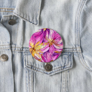 Prachtig Boho roze en gouden bloemmotief Ronde Button 7,6 Cm