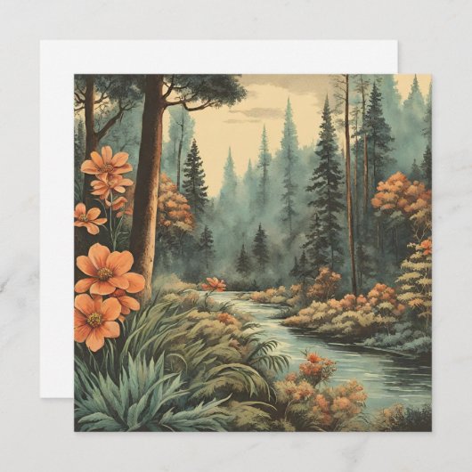 Prachtig bos rivierlandschap feestdagenkaart (Voorkant / Achterkant)