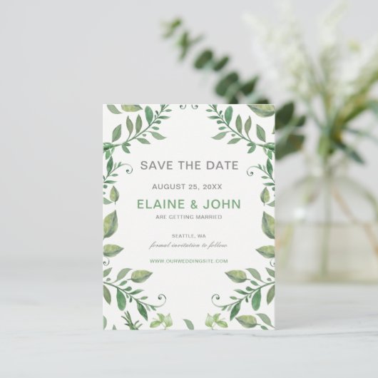 Prachtig botanisch groen Save the Date Aankondigingskaart (Staand voorkant)