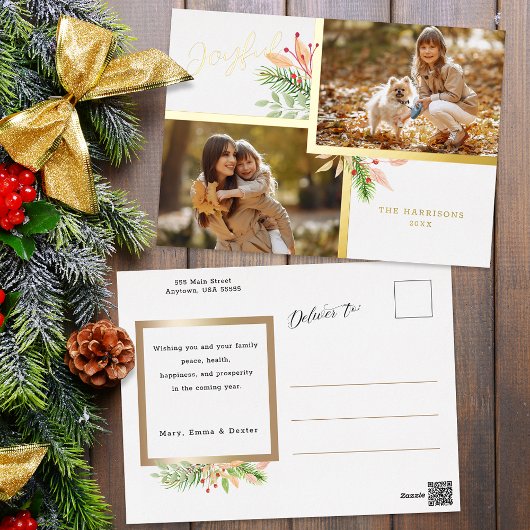 Prachtig botanisch schrift 2-foto met gouden lijst folie feestdagen briefkaart