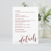 Prachtig, Bourgognig script, onze huwelijksgegeven Informatiekaartje (Staand voorkant)