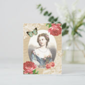 Prachtig briefkaart met dame en roos (Staand voorkant)
