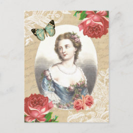 Prachtig briefkaart met dame en roos
