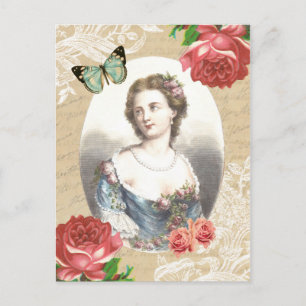 Prachtig briefkaart met dame en roos