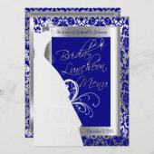 Prachtig bruidsmenu in zilver en koninklijk blauw menu (Voorkant / Achterkant)