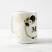 Prachtig bruin ivoor gouden bloemen monogram koffiemok (Voorkant links)