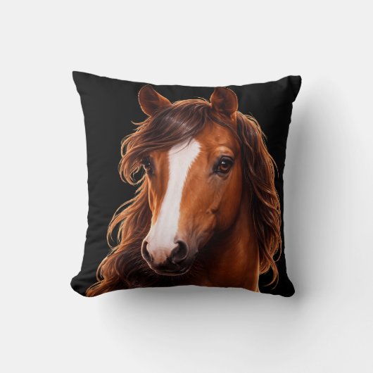 Prachtig, bruin paard met witte bles kussen (Voorkant)