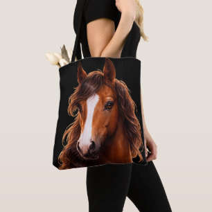 Prachtig, bruin paard met witte bles tote bag