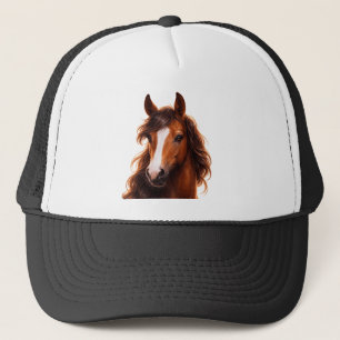 Prachtig, bruine paard met witte bles trucker pet