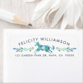 Prachtig chique blauw bloemig grillig eenhoorn paa etiket (Insitu)