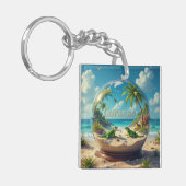 Prachtig Curacao strand wereldbol Sleutelhanger (Voorkant Links)