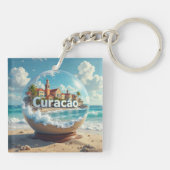 Prachtig Curacao strand wereldbol Sleutelhanger (Achterkant)