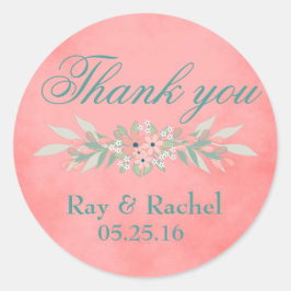 Prachtig Dank je Roze Floral Ronde Sticker