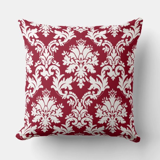 Prachtig Deep Red Damask Floral Pattern Kussen (Voorkant)