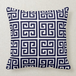 Prachtig diepblauw en wit Griekse sleutelpatroon Kussen