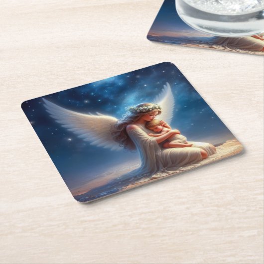 Prachtig digitaal schilderij van Angel met een Bab Kartonnen Onderzetters (Schuin)