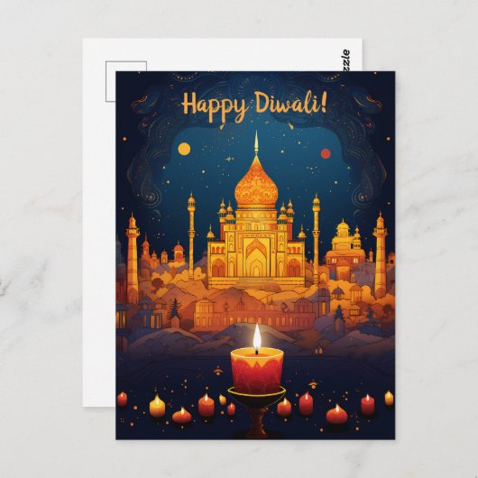 Prachtig Diwali briefkaart met nacht uitzicht (Voorkant / Achterkant)