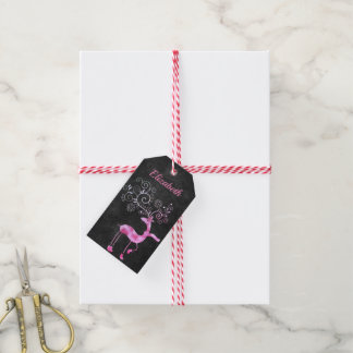 Prachtig, doordringend, roze kerstrenner cadeaulabel