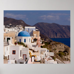 Prachtig dorp Oia met witte gebouwen Poster