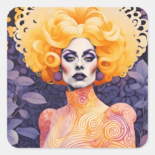 Prachtig Drag Queen Rood Haar Vierkante Sticker (Voorkant)