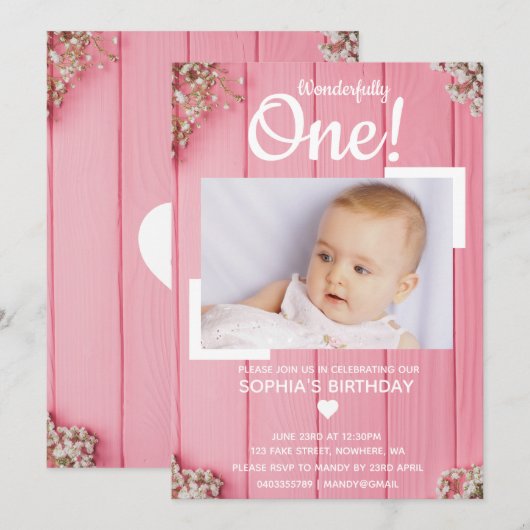 Prachtig één, eerste verjaardag uitnodiging (Voorkant / Achterkant)