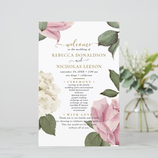 Prachtig Elegant Botanical Wedding Programme (Staand voorkant)
