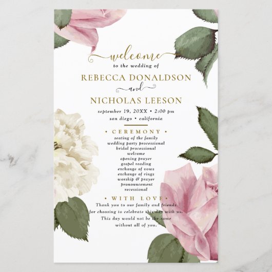 Prachtig Elegant Botanical Wedding Programme (Voorkant)