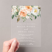 Prachtig elegante perzik en witte bloemen bruiloft acryl uitnodigingen (Insitu (Draagbaar))