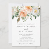 Prachtig elegante perzik en witte bloemen bruiloft kaart (Voorkant)